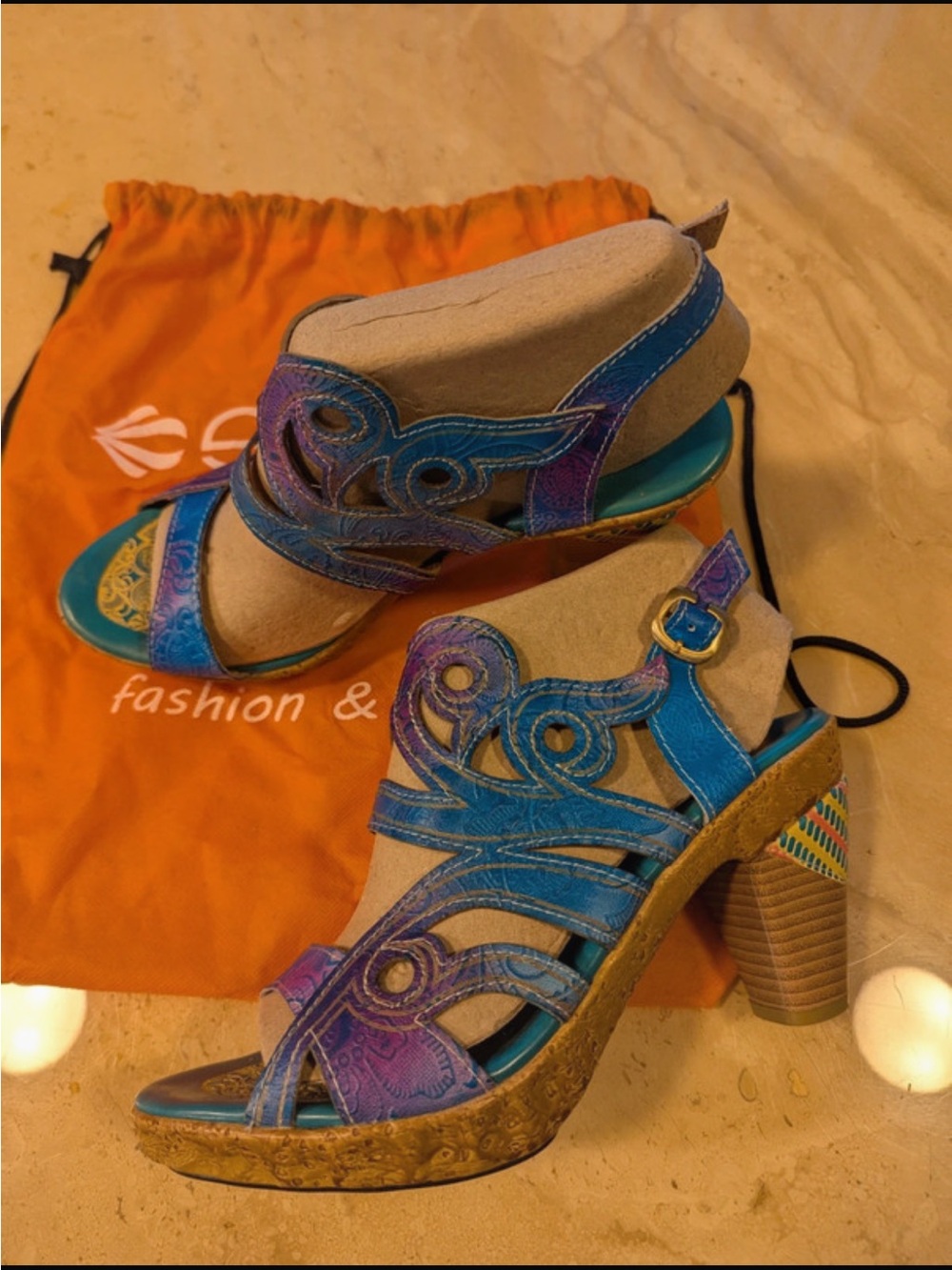 Colorful Teal and Purple Strappy Women's Heels